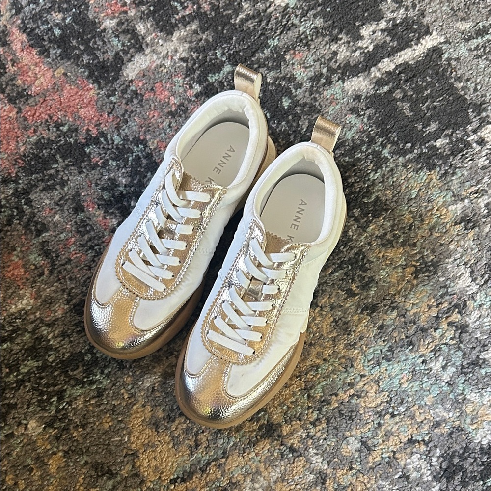 Anne Klein Metallic Gold and White Sneakers